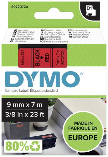 DYMO Schriftband D1 40917 Bandfarbe: Rot Schriftfarbe:Schwarz 9mm 7m von Dymo