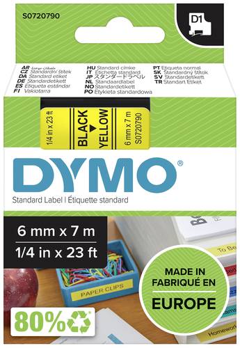 DYMO Schriftband D1 43618 Bandfarbe: Gelb Schriftfarbe:Schwarz 6mm 7m von Dymo