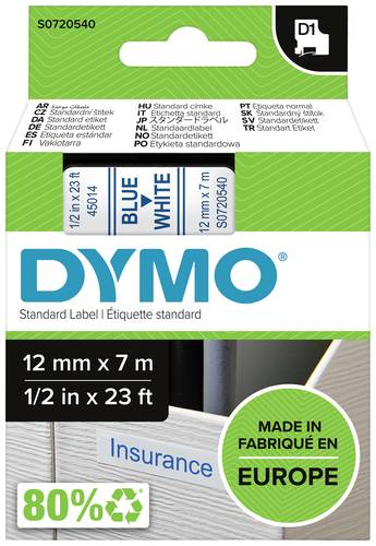 DYMO Schriftband D1 45014 Bandfarbe: Weiß Schriftfarbe:Blau 12mm 7m von Dymo