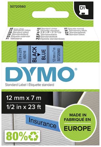 DYMO Schriftband D1 45016 Bandfarbe: Blau Schriftfarbe:Schwarz 12mm 7m von Dymo