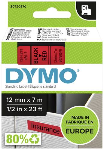 DYMO Schriftband D1 45017 Bandfarbe: Rot Schriftfarbe:Schwarz 12mm 7m von Dymo