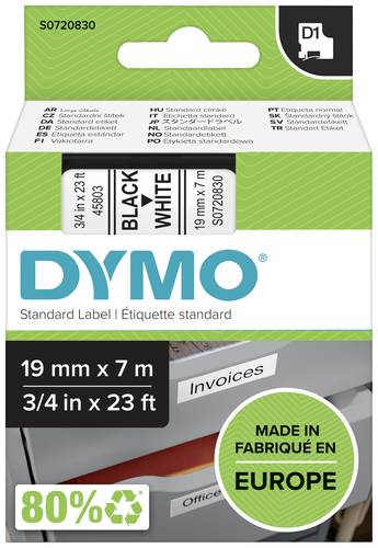 DYMO Schriftband D1 45803 Bandfarbe: Weiß Schriftfarbe:Schwarz 19mm 7m von Dymo