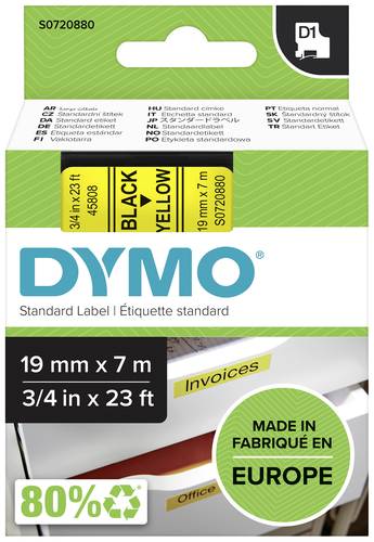 DYMO Schriftband D1 45808 Bandfarbe: Gelb Schriftfarbe:Schwarz 19mm 7m von Dymo