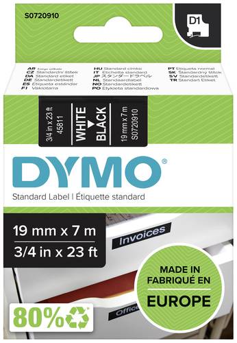 DYMO Schriftband D1 45811 Bandfarbe: Schwarz Schriftfarbe:Weiß 19mm 7m von Dymo