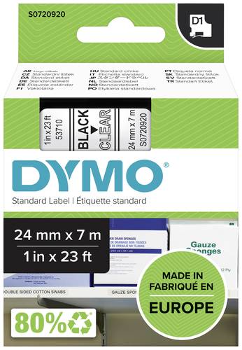 DYMO Schriftband D1 53710 Bandfarbe: Transparent Schriftfarbe:Schwarz 24mm 7m von Dymo