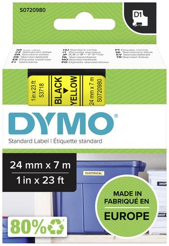 DYMO Schriftband D1 53718 Bandfarbe: Gelb Schriftfarbe:Schwarz 24mm 7m von Dymo