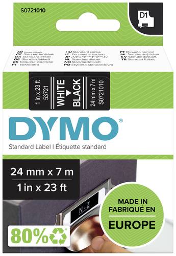 DYMO Schriftband D1 53721 Bandfarbe: Schwarz Schriftfarbe:Weiß 24mm 7m von Dymo