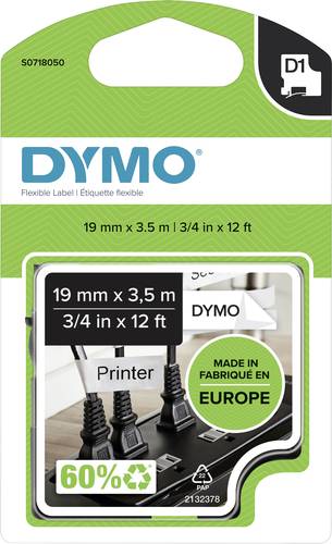 DYMO Schriftband D1 S0718050 Polyamid Bandfarbe: Weiß Schriftfarbe:Schwarz 19mm 3.5m von Dymo