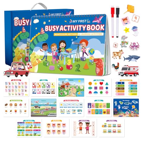 Dynaeuty Montessori-Spielzeug, Leises Buch für Kinder 1-4 Jahre, 14 Themen Sensorisches Lernspiel für Kleinkinder, Reise-Spielzeug (Blue#03) von Dynaeuty