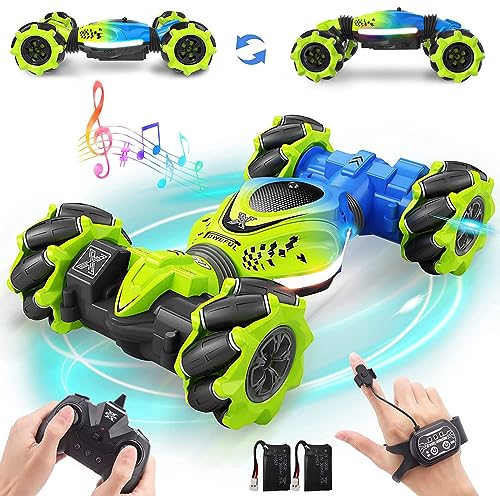 Dysaim Ferngesteuertes Auto RC Stunt Car Ferngesteuerte Auto mit Handsteuerung 2,4 GHz 4WD 360° Drehung Crawler Offroad Drift 2 Akku Musik Geschenk Spielzeug für Junge Mädchen ab 6 7 8 9 10 12 Jahre von Dysaim