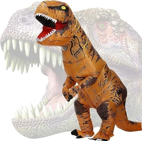 Aufblasbares Dinosaurier-Kostüm T-Rex, orange mit schwarzen Details, kontinuierlich aufgeblasen mit Ventilator, benötigt 4 AA-Batterien (im Lieferumfang enthalten) von Dysmad