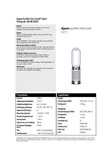 Dyson 454857-01 HP10 Purifier Hot+Cool Gen1 Weiss Luftreiniger Silber (matt) von Dyson