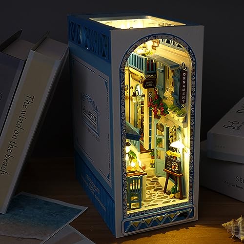 Dzaayediiy DIY Book Nook Kit, 3D Holzpuzzle Bücherregal Einsatz Dekor mit warmem Licht DIY Miniatur Puppenhaus Modellbausatz von Dzaayediiy