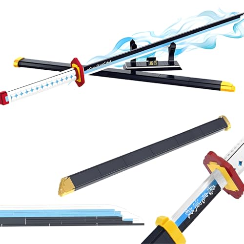 Dämonentöter Schwert Bausteine Bausatz, 695Stück Tomioka Giyuu Bauklötze mit Scheide und Ständer, Anime Fan Cosplay Schwerter Katana Samurai Modell Spielzeug, Ideen Geschenke für Kinder Erwachsene(B) von DzirePada