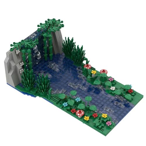 DzirePada Architektur Bausteine Bausatz, MOC Teichszenen Bausteine, Wildnis Survival Szenen Baustein Bausatz, Pflanzen Blumen Steingärten Modellbausatz, Kompatibel mit großen Marken (HYQS) von DzirePada