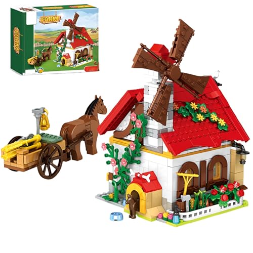 DzirePada Bauernhof Bausteine Bausatz mit Kutsche, 720Teile Tier Pferd Bauernhof Haus Modellbau Spielzeug, kreatives Geschenk für Kinder Erwachsene Kompatibel mit großen Marken (C) von DzirePada