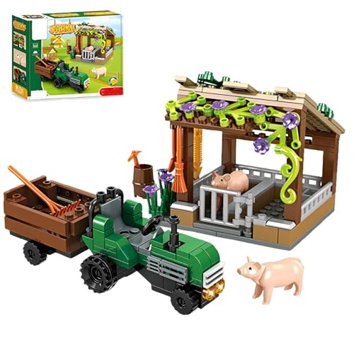 DzirePada Bauernhof Bausteine Bausatz mit Traktor, 190Teile Tier Schwein Coop Bauernhof Werkzeuge Modellbau Spielzeug, Kreatives Geschenk für Kinder Erwachsene Kompatibel mit Major Brands(A) von DzirePada