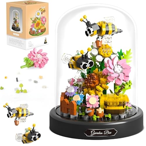 DzirePada Bienen Blumenstrauß Baustein Set, 588 Teile mit Schutzhülle Insekten Pflanzen Bonsai Bausteine Set, Home Deko, Zimmerdeko, Geschenke für Jungen und Mädchen (16368) von DzirePada