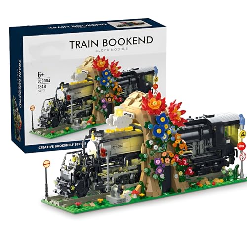 DzirePada Dampfeisenbahn Bauklötze Bausatz, 1806Stück Kreative Blumenzug Bücherregal Set, Lokomotive Modell Spielzeug Zimmer Büro Dekoration, Ideen Geschenke Jungen Mädchen Kinder Erwachsene von DzirePada