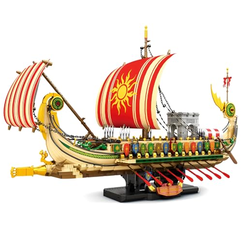 DzirePada Griechisches Kriegsschiff Bausteine Bausatz, 2982Stück Historische Schlachtschiffe Modell Spielzeug, Kreative Wikinger Boote Klemmbausteine Kit, Ideen Geschenke für Kinder Aduilts von DzirePada