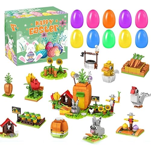 DzirePada Häschen Hof Partei Gefälligkeiten Bausteine Bausatz, Ostern Bauernhöfe Kaninchen Bauklötze Spielzeug, Ostereier Füller Klemmbausteine Kit, Ideen Geschenke für Erwachsene Kinder von DzirePada