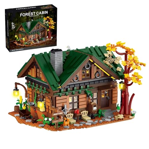 DzirePada Hütte Wald Bausteine Bausatz, 2234Stück Städte Straße Wald Konstruieren Modell Spielzeug, Kreative Wald Architektur Holzhäuser Klemmbausteine Kits, Ideen Geschenke für Kinder Erwachsene von DzirePada