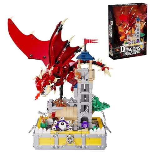 DzirePada Ideas Dragons & Treasures Schloss Bausteine Set, 927 Teile Red Dragons Retro Mittelalterliche Burg Bausätze mit bewachendem Würfelturm, Geschenkspielzeug für Jungen und Mädchen (7031) von DzirePada