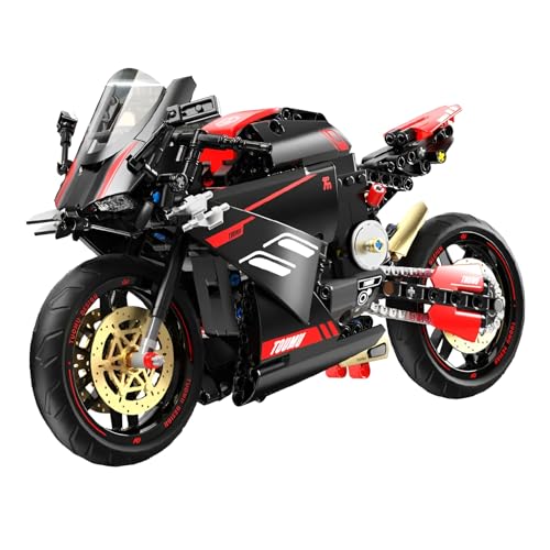 DzirePada Motorrad Bausteine Bausatz, 1:8 Technik Supermotorrad Modell Spielzeug, DAT V4 Racing Superbike BAU Klemmbausteine Kit, Ideen Geschenk für Fan Kinder Erwachsene(T2003) von DzirePada