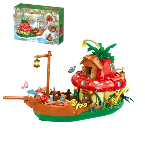 DzirePada Pandora Welt Pilz Schiff Baustein Satz, 998Stück Kreatives Waldhaus Thema Boote Modell Spielzeug, STEM Schiff Bauklötze Kit, Ideen Geschenke für Kinder Erwachsene(641004) von DzirePada