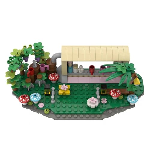 DzirePada Pastorale Landschaft Bausteine Set, DIY Pflanzen, Pilze, Eisdiele Bausteine Bausatz, MOC Szenen Bausteine Zubehör Botanische Kompatibel mit Großen Marken (Ice Shop) von DzirePada