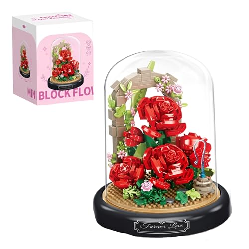 DzirePada Rosa Blumenstrauß Baukasten, 574 PCS Blumen Botanical Collection Baukasten mit Staubschutz, Pflanze Mikro Mini Bauspielzeug, DIY Haus Dekoration, Geschenke für Jungen und Mädchen (P1248) von DzirePada