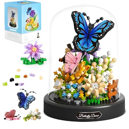 DzirePada Schmetterlings Blumenstrauß Mini Baustein Set, 530 Teile mit Schutzhülle Insekten Pflanzen Bonsai Bausteine Set, Home Deko, Zimmerdeko, Geschenke für Jungen und Mädchen (16369) von DzirePada