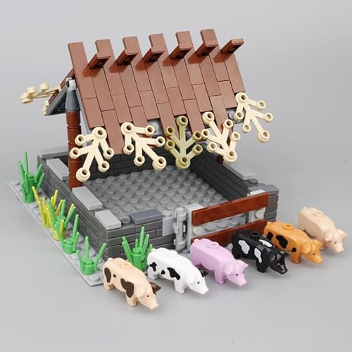 DzirePada Schweinefarm Bausteine Bausatz, 6 Schweine + Schweinenest Bausteine Kit, DIY Bauernhof Erweiterungs Zubehör, Tier Bausteine Set, MOC Konstruktionsspielzeug Set für Kinder Erwachsene (C) von DzirePada