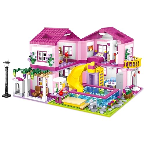 DzirePada Sommer Villa Freunde Baukasten, Freunde Wasser Villa BAU Lernspielzeug für Kinder, Mädchen Thema Gebäude Modell Spielzeug, Ideen Geschenk für Mädchen Kinder Erwachsene (1018Pieces) von DzirePada