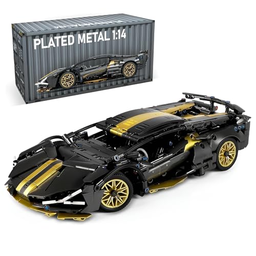 DzirePada Sport Rennwagen Baustein Baukasten, 1309Teile Sammlung Modell Auto Spielzeug, 1:14 Skala Schwarz Gold Supercar Klemmbausteine Kit, Ideen Geschenke für Jungen Kinder Erwachsene von DzirePada