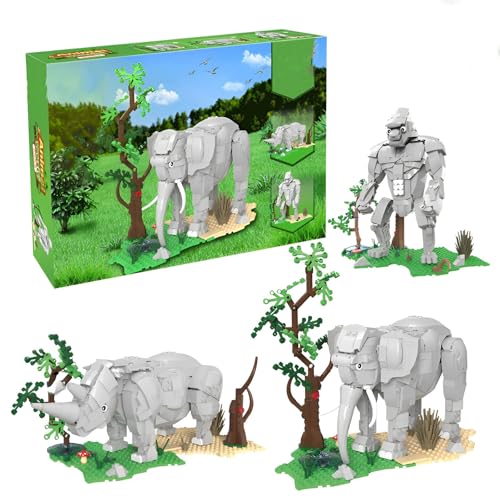 DzirePada Tier Bausteine Bausatz, 951Pieces 3IN1 STEM Wissenschaft Brick Spielzeug, Form ändernde Elefant, Nashorn, Orangutan Modell Spielzeug Set, Idea Geschenk für Jungen Mädchen Kinder von DzirePada