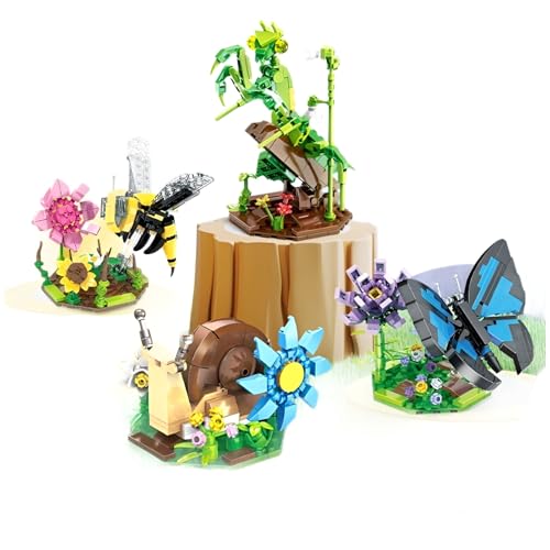 Insekt Sammlung Bausteine Bausatz, 621Stück Tiere Modell Bausteine, Blumen Schmetterling Schnecken Bienen Libelle Baukasten, Ideen Geschenk Käfer Spielzeug für Jungen Mädchen Erwachsene Kinder(7647) von DzirePada