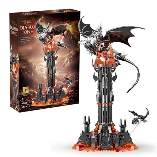 Lord Castle Dunkler Turm Bausteine Set, 997 Teile Dark Tower Bausteinsatz mit Drachen, Ideas Magisches Schloss Architecture Modell Spielzeug für Erwachsene Teenager, Kompatibel mit Großen Marken von DzirePada