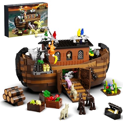 Noah's Arche Boot Bausteine Bausatz, 1007Stück MOC Wilde Leben Tier Pflanze Schwimmendes Boot Spielset, Klassische Religiöse Geschichte Schiff Modell Spielzeug, Ideen Geschenke für Kinder Erwachsene von DzirePada