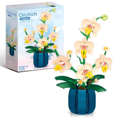 Orchidee Blume Bausteine Bausatz, 606 Stück künstliches Blumen Modell Spielzeug, Pflanzensammlung Blumen Klemmbausteine, Geschenkideen für Kinder und Erwachsene und als Dekoration für das Büro von DzirePada