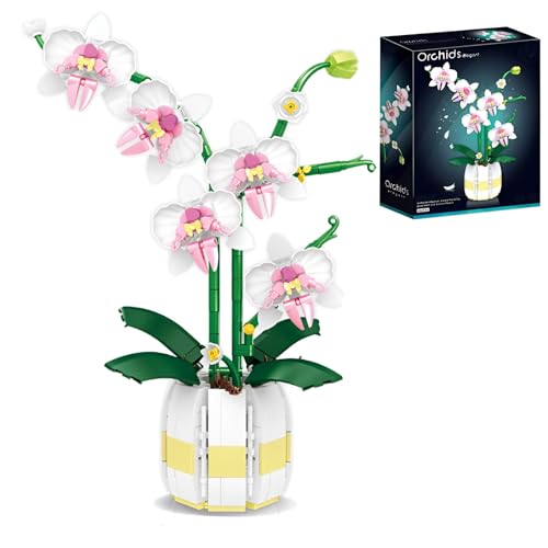 Orchidee Bonsai Blume Bausteine Bausatz, 616 Stück künstliches Blumen Modell Spielzeug, Pflanzensammlung Blumen Klemmbausteine, Geschenkideen für Kinder und Erwachsene und als Dekoration für das Büro von DzirePada