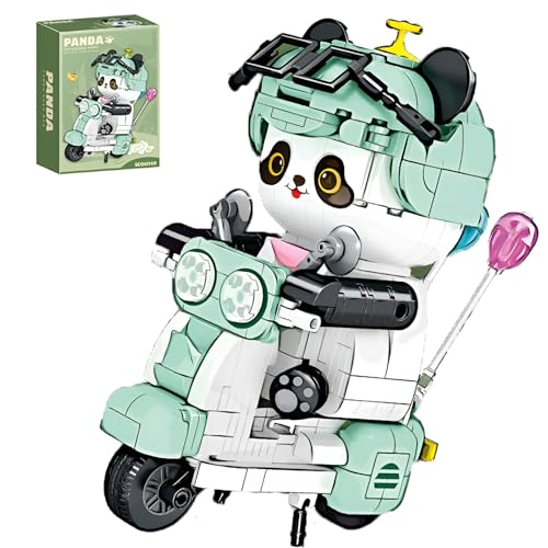 Panda Motorradfahrer Bausteine Bausatz, 547 Stück STEM Pädagogische Motorrad Bauklötze Playset, Simulation Tier Motorräder Modell Spielzeug, Heimbüro Dekoration, Ideaes Geschenk für Kinder Erwachsene von DzirePada