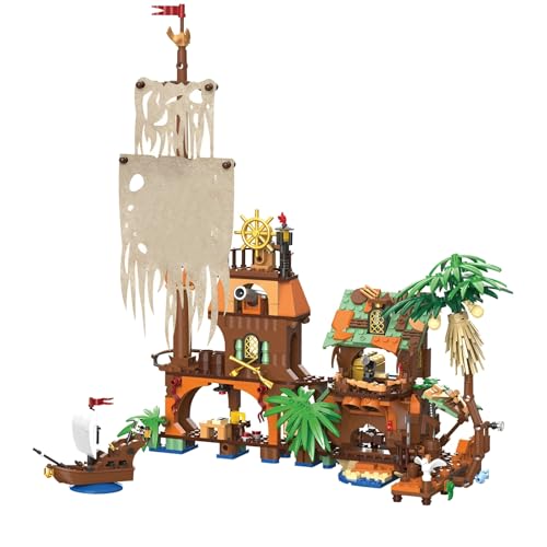 Piraten Insel Bausteine Bausatz, 833Stück STEM Transformieren Piratenkai & Schiff Klemmbausteine Kit, Kreative Dock Architektur Modell Spielzeug mit Schatztruhe, Ideen Geschenke für Kinder Erwachsene von DzirePada