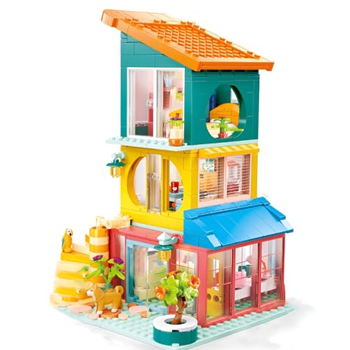 Stadt Street View Bausteine Bausatz, 571Stück DIY Bunte Dreifach Stapel Haus Bausteine, STEM Simulation Mädchen Architektur Modell Spielzeug für Dekor, Ideen Geschenke für Kinder Erwachsene(110) von DzirePada