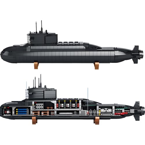 WW2 Militär Nuklear U-Boot Bausteine Bausatz, 1498Stück STEM Armee Krieg Schlachtschiff Modell Spielzeug, Kriegs Geschichte Sammlerstück Schlachtschiff Baukasten, Ideen Geschenke für Kinder Erwachsene von DzirePada