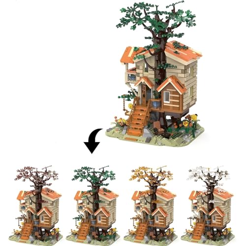 Wald Baum Natürliches Haus Bausteine Bausatz, 1711Stück Baumhaus Öko Architektur Modell Spielzeug, Viert Jahreszeiten Baum Simulation Hausbau Klemmbausteine, Ideen Geschenke für Kinder Erwachsene von DzirePada