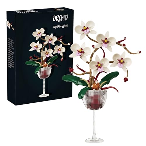 Weinglas Orchidee Bausteine Bausatz, 512Teile Rotwein Becher künstliche Blume Pflanze Spielzeug Baukasten, botanische Sammlung Modells, großes Geschenk für Geburtstag und Jahrestag für Sie und Ihn von DzirePada