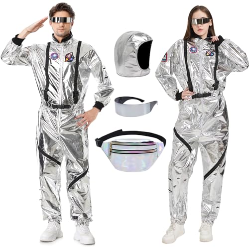 Dzorim Astronaut Kostüm Herren Frauen Faschingskostüme Damen Astronaut Overall Space Anzug Weltall Astronauten Kostüm Herren Erwachsene Damen Spaceman Raumfahrer Costume von Dzorim