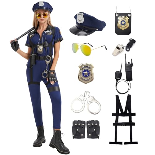 Dzorim Damen Polizei Kostüm für Erwachsene Faschingskostüm Polizistin Uniform Cosplay weibliches Cop Outfit (L) von Dzorim