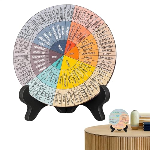 DzpKrka Feelings Wheel Chart, Wooden Feelings Wheel, Calm Emotions Wheel, Feelings Wheel With Stand, Mental Health Emotions Chart, Wooden Emotion Wheel Chart, Emotional Wheel 18x18x5cm von DzpKrka